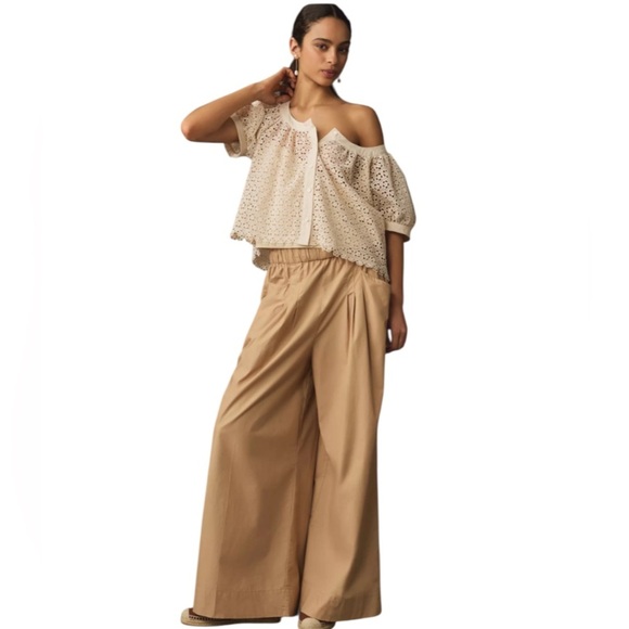 NWT Blue Tassel Puff-Sleeve Lace Blouse Embroidered Floral in Ivory Cream - Picture 2 of 12